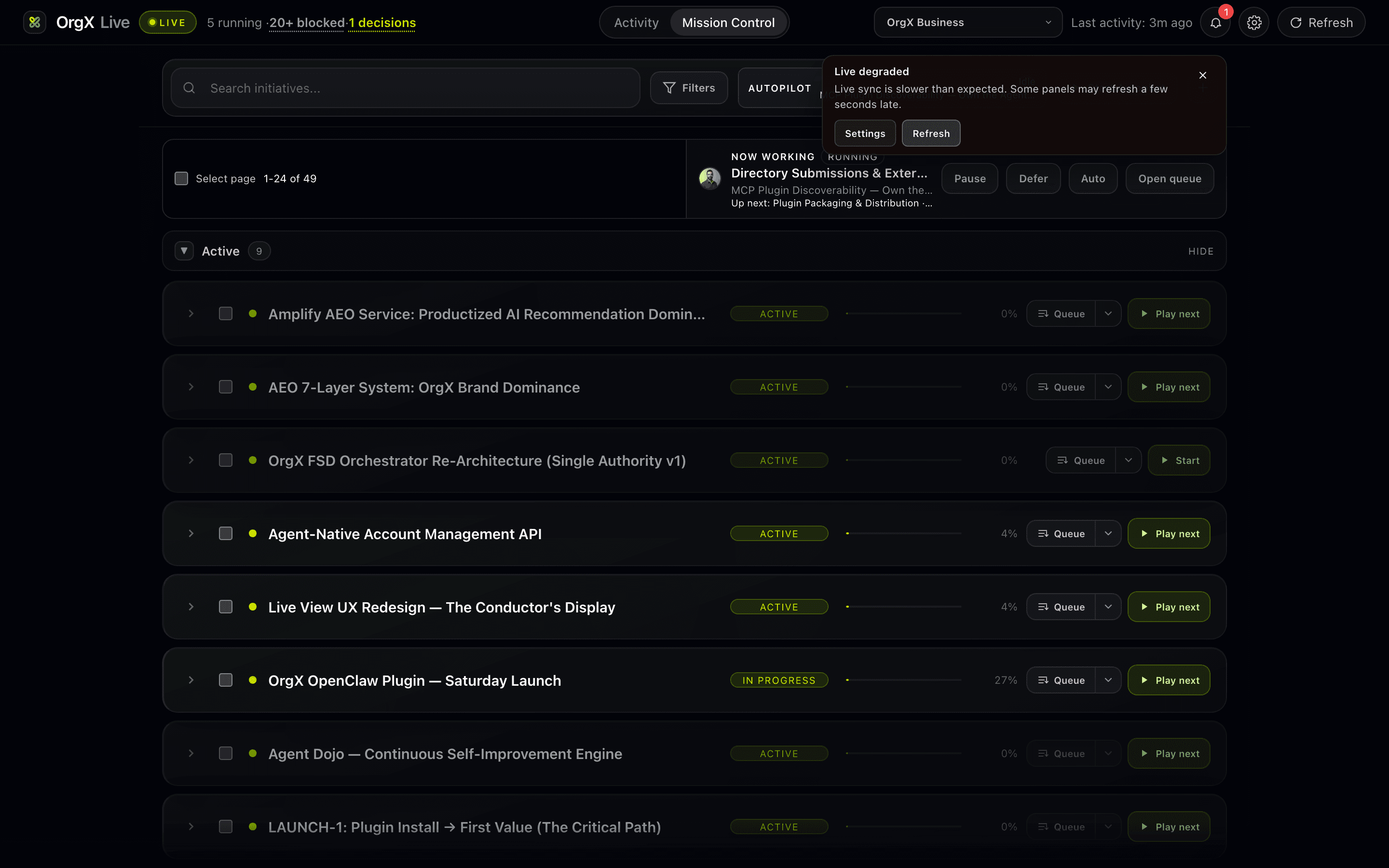 OpenClaw mission control panel