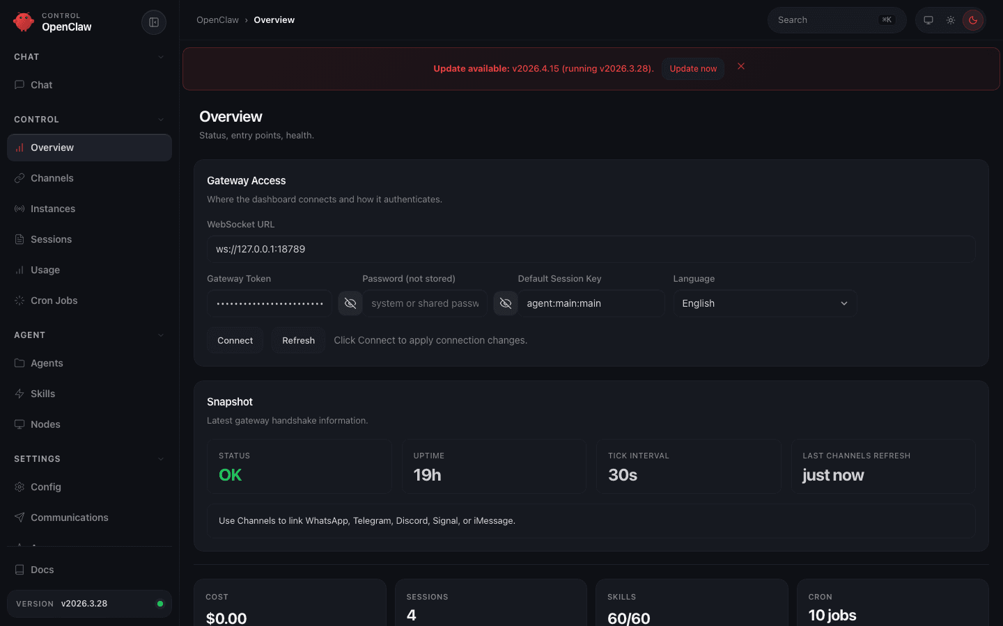 OpenClaw full dashboard screenshot